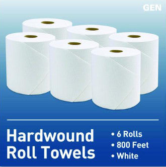 GEN GEN1820 Hardwound Roll Towels, 1-Ply, 8" x 800 ft, White, 6 Rolls/Carton