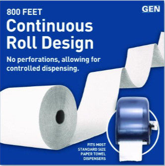 GEN GEN1820 Hardwound Roll Towels, 1-Ply, 8" x 800 ft, White, 6 Rolls/Carton