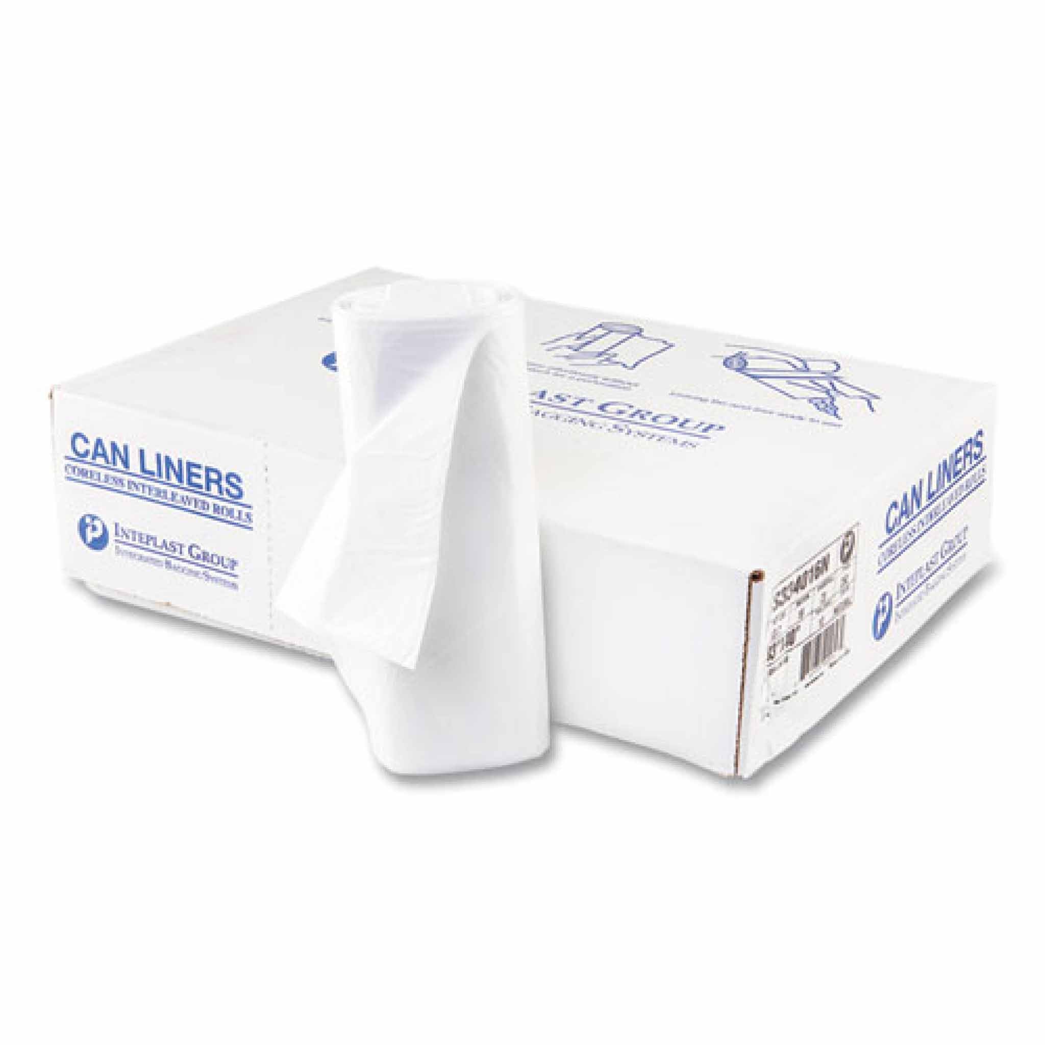 Interplast Group High-Density Commercial Can Liners, 33 gal, 16 mic, 33" x 40", Clear, Interleaved Roll, 25 Bags/Roll, 10 Rolls/Carton