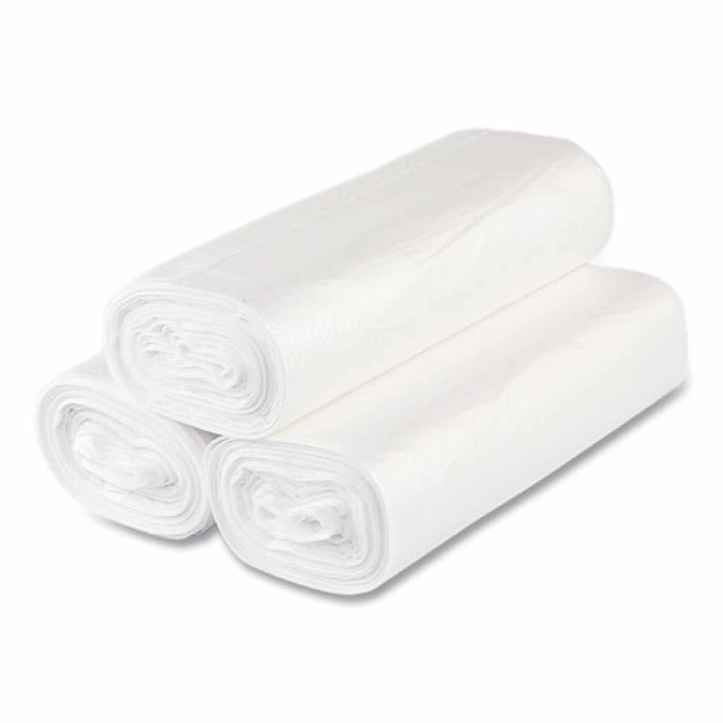 Interplast Group High-Density Commercial Can Liners, 33 gal, 16 mic, 33" x 40", Clear, Interleaved Roll, 25 Bags/Roll, 10 Rolls/Carton