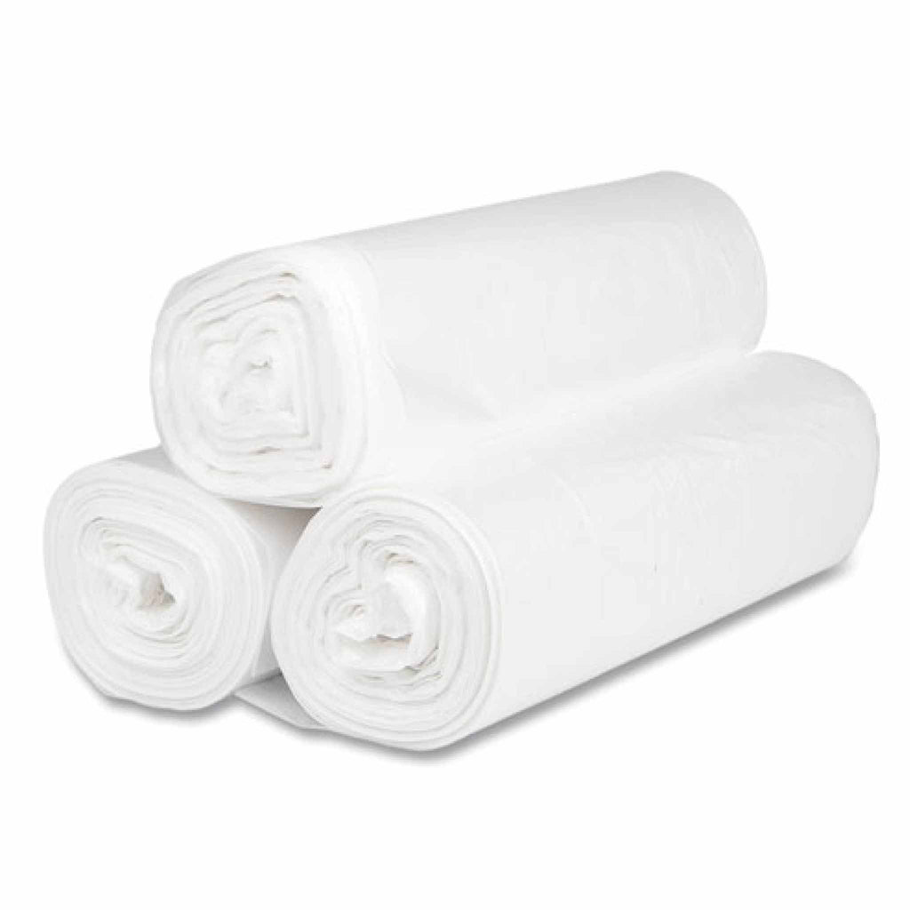 Interplast Group High-Density Commercial Can Liners, 45 gal, 16 mic, 40" x 48", Clear, Interleaved Roll, 25 Bags/Roll, 10 Rolls/Carton