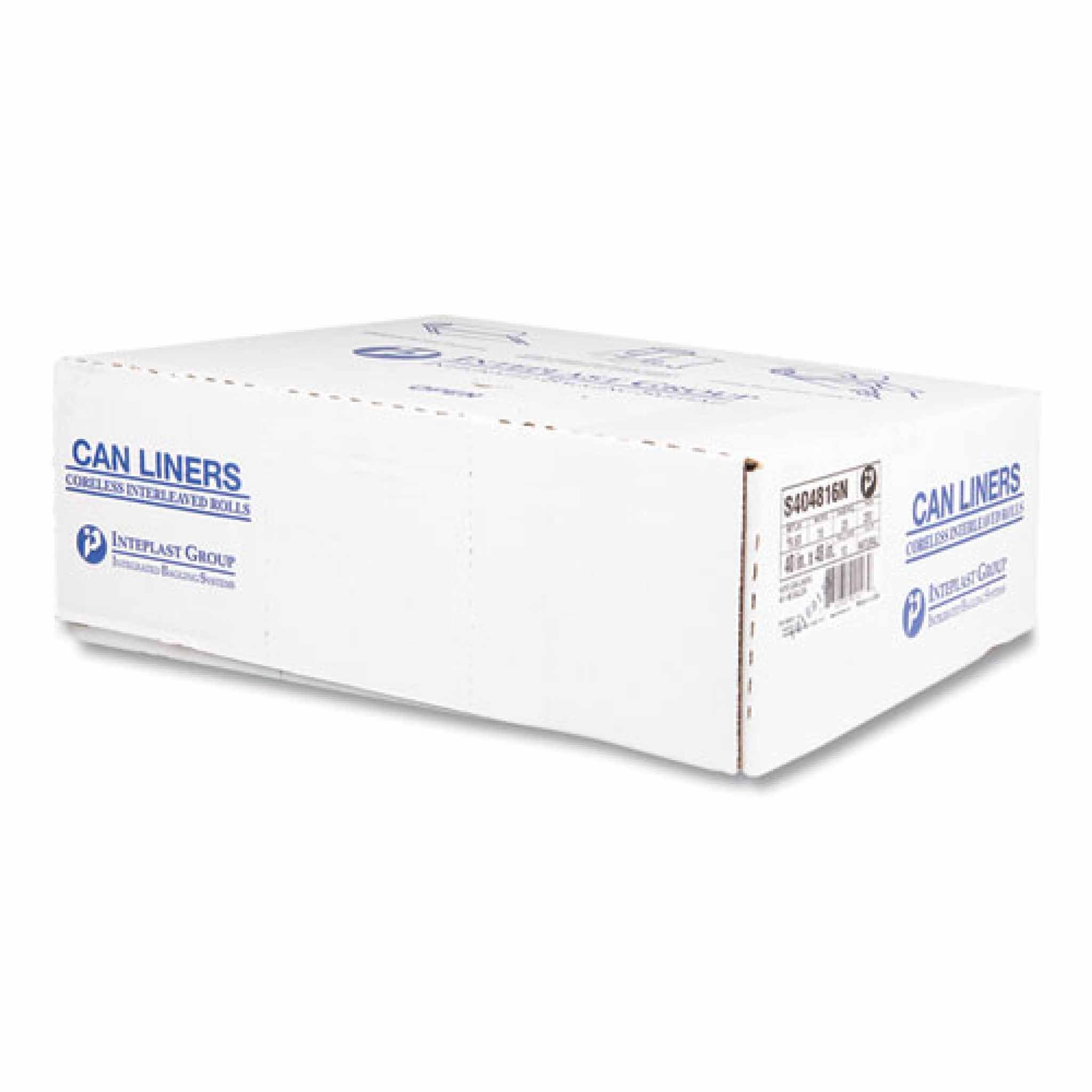 Interplast Group High-Density Commercial Can Liners, 45 gal, 16 mic, 40" x 48", Clear, Interleaved Roll, 25 Bags/Roll, 10 Rolls/Carton