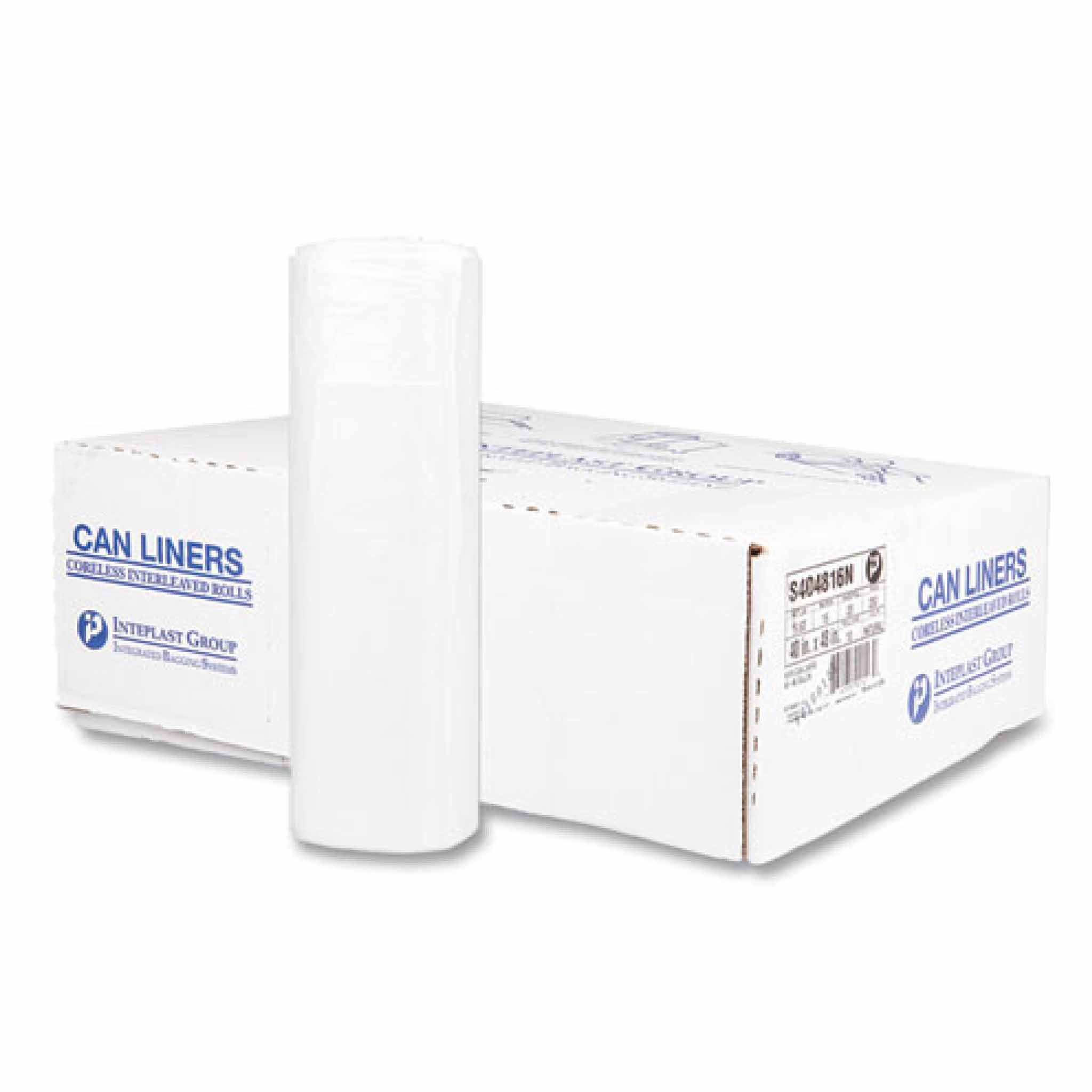 Interplast Group High-Density Commercial Can Liners, 45 gal, 16 mic, 40" x 48", Clear, Interleaved Roll, 25 Bags/Roll, 10 Rolls/Carton