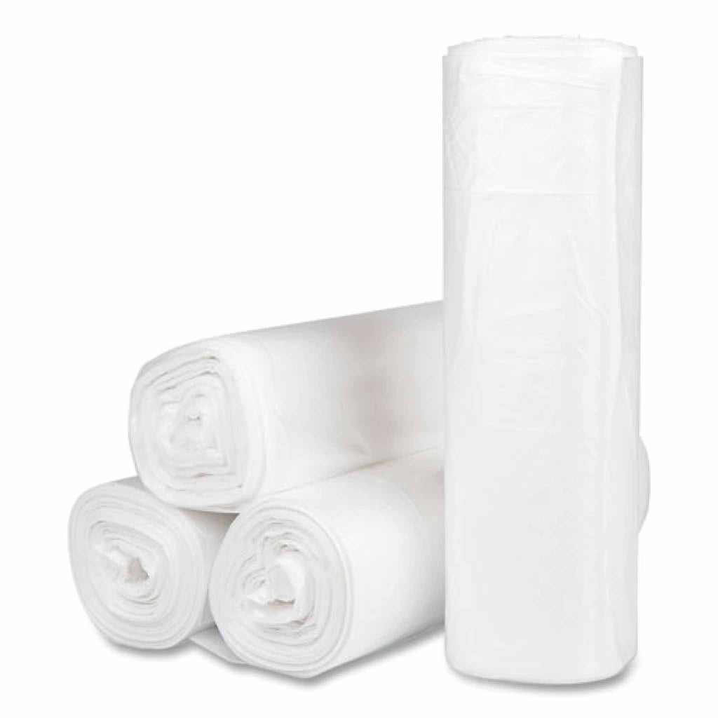 Interplast Group High-Density Commercial Can Liners, 45 gal, 16 mic, 40" x 48", Clear, Interleaved Roll, 25 Bags/Roll, 10 Rolls/Carton