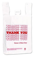 IBS IBSTHW2VAL HDPE T-Shirt Bags, "Thank You - Have a Nice Day" Labeling, Cut-Out Handles, 12" x 7" x 23", White/Red, 500/Carton