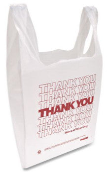IBS IBSTHW2VAL HDPE T-Shirt Bags, "Thank You - Have a Nice Day" Labeling, Cut-Out Handles, 12" x 7" x 23", White/Red, 500/Carton