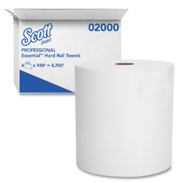 Scott KCC02000 Essential High Capacity Hard Roll Towels for Business, Absorbency Pockets, 1-Ply, 8" x 950 ft, 1.75" Core, White, 6 Rolls/Carton