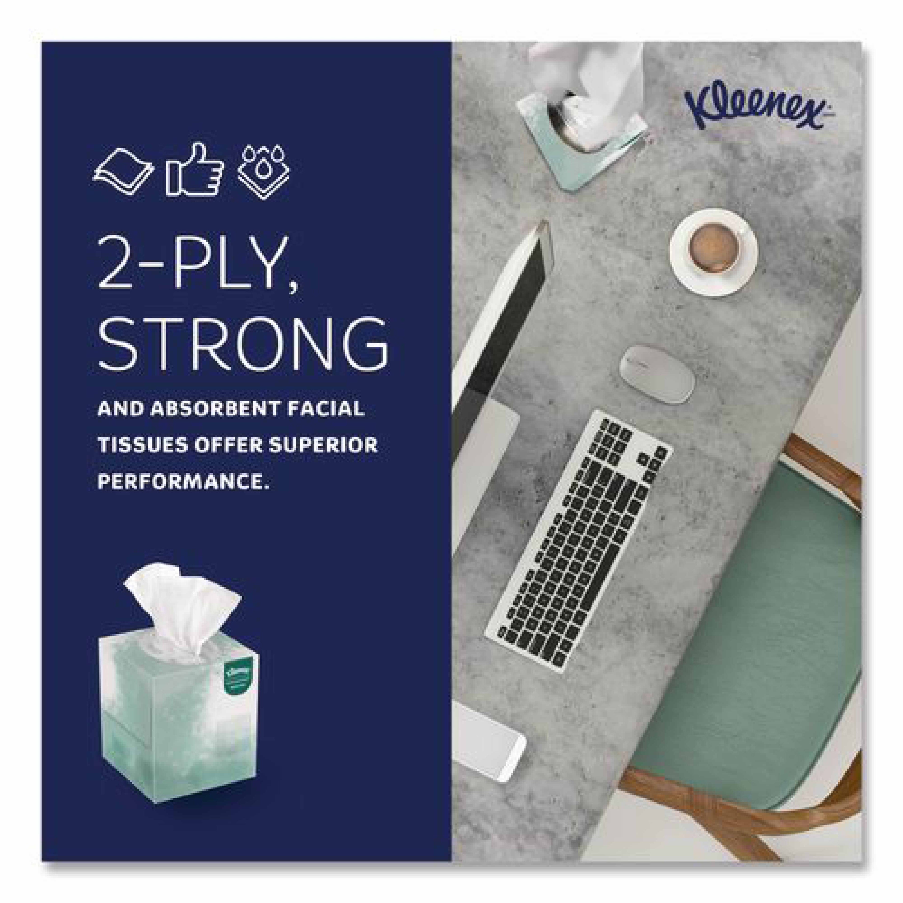 Kleenex Naturals Facial Tissue for Business, BOUTIQUE POP-UP Box, 2-Ply, White, 90 Sheets/Box, 36 Boxes/Carton