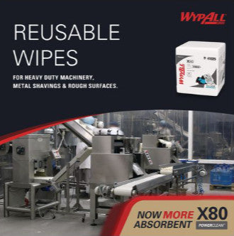 WypAll KCC41026 Power Clean X80 Heavy Duty Cloths, 1/4 Fold, 12.5" x 12", White, 50/Box, 4 Boxes/Carton