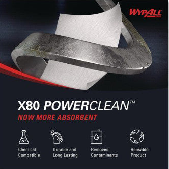 WypAll KCC41026 Power Clean X80 Heavy Duty Cloths, 1/4 Fold, 12.5" x 12", White, 50/Box, 4 Boxes/Carton