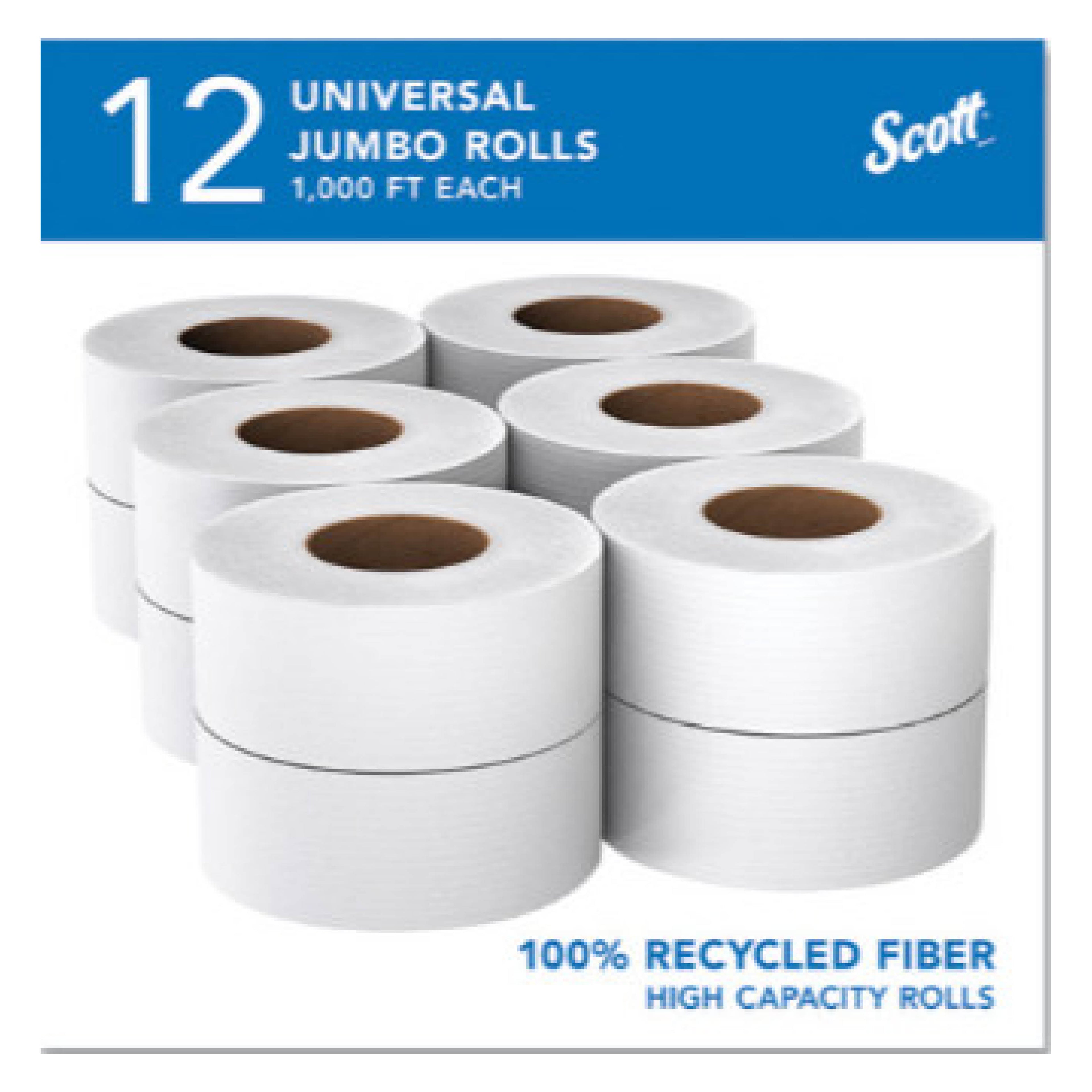Scott KCC67805 Essential 100% Recycled Fiber JRT Bathroom Tissue, Septic Safe, 2-Ply, 3.55" x 1,000 ft, White, 12 Rolls/Carton