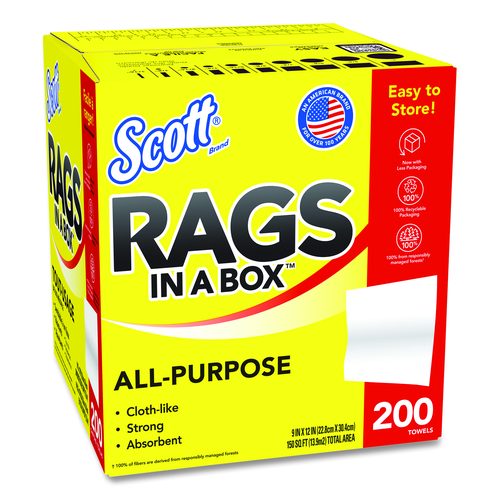 Scott Rags in a Box, POP-UP Box, 12 x 9, White, 200/Box