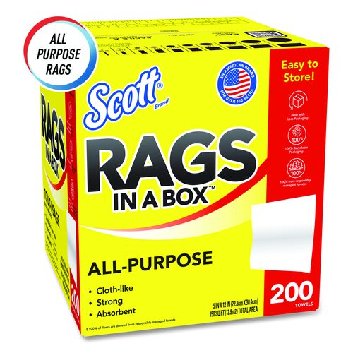 Scott Rags in a Box, POP-UP Box, 12 x 9, White, 200/Box