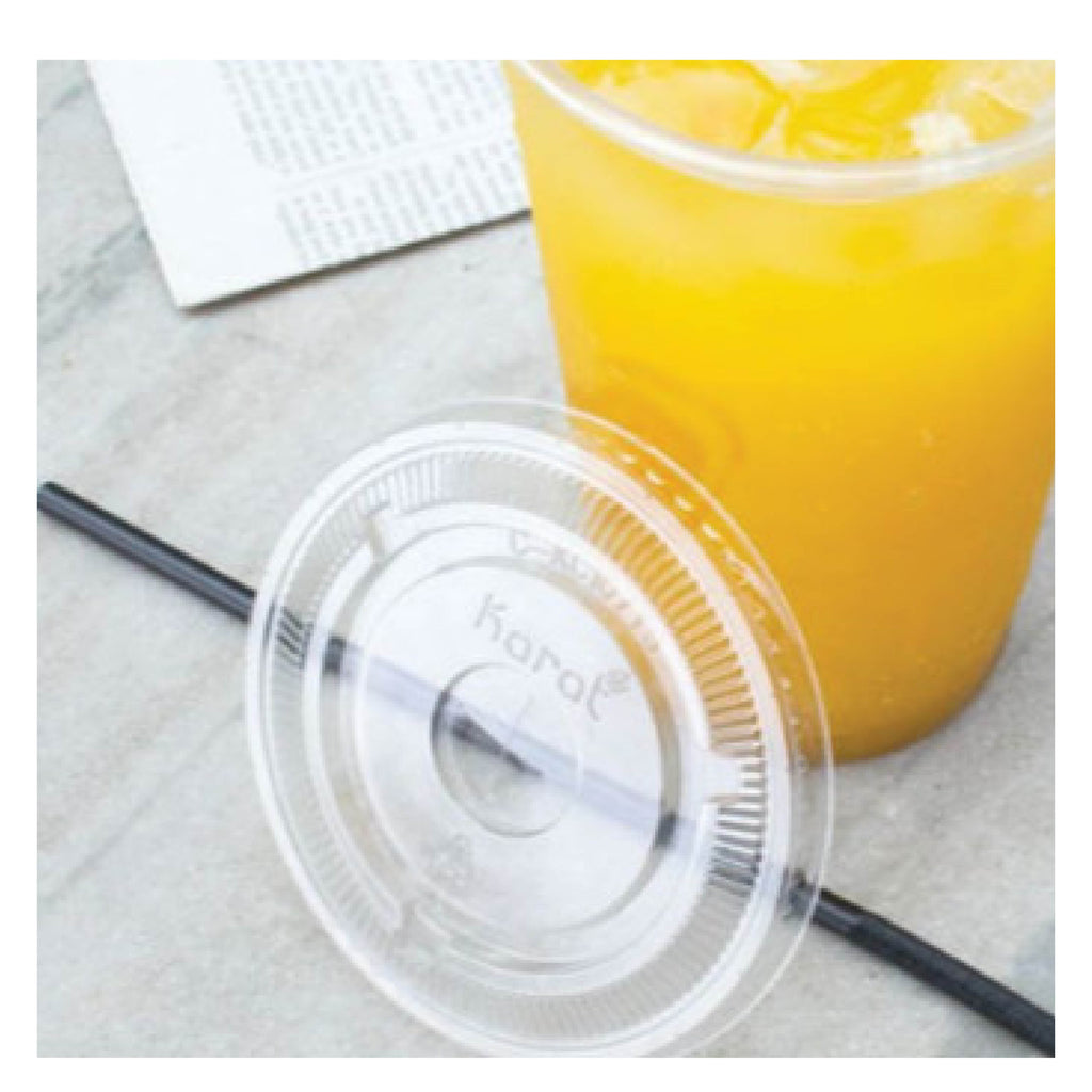 Karat KRTCKC107TS PET Flat Lid with Straw Slot, Fits 32 oz Cold Cups, Clear, 500/Carton