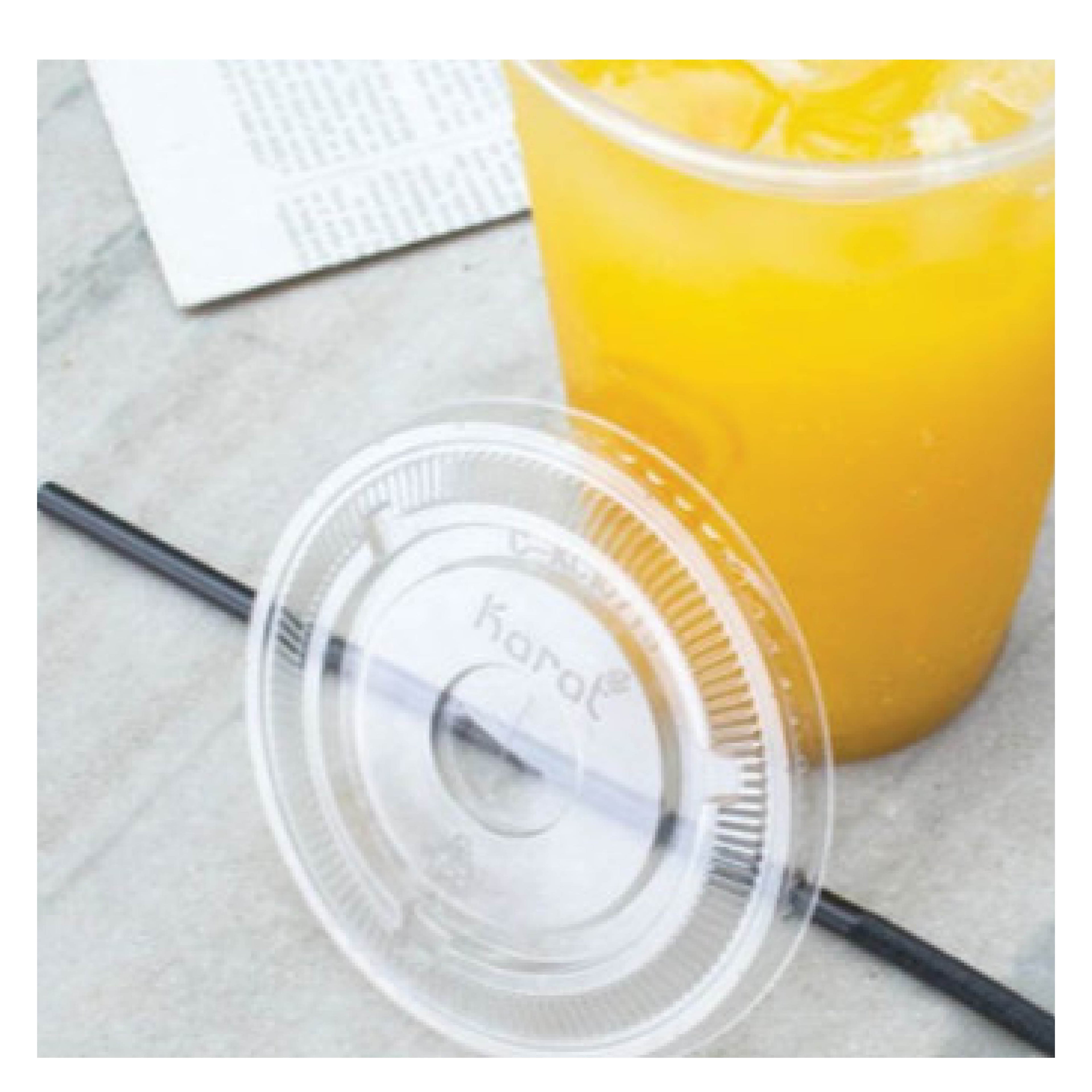 Karat KRTCKC107TS PET Flat Lid with Straw Slot, Fits 32 oz Cold Cups, Clear, 500/Carton