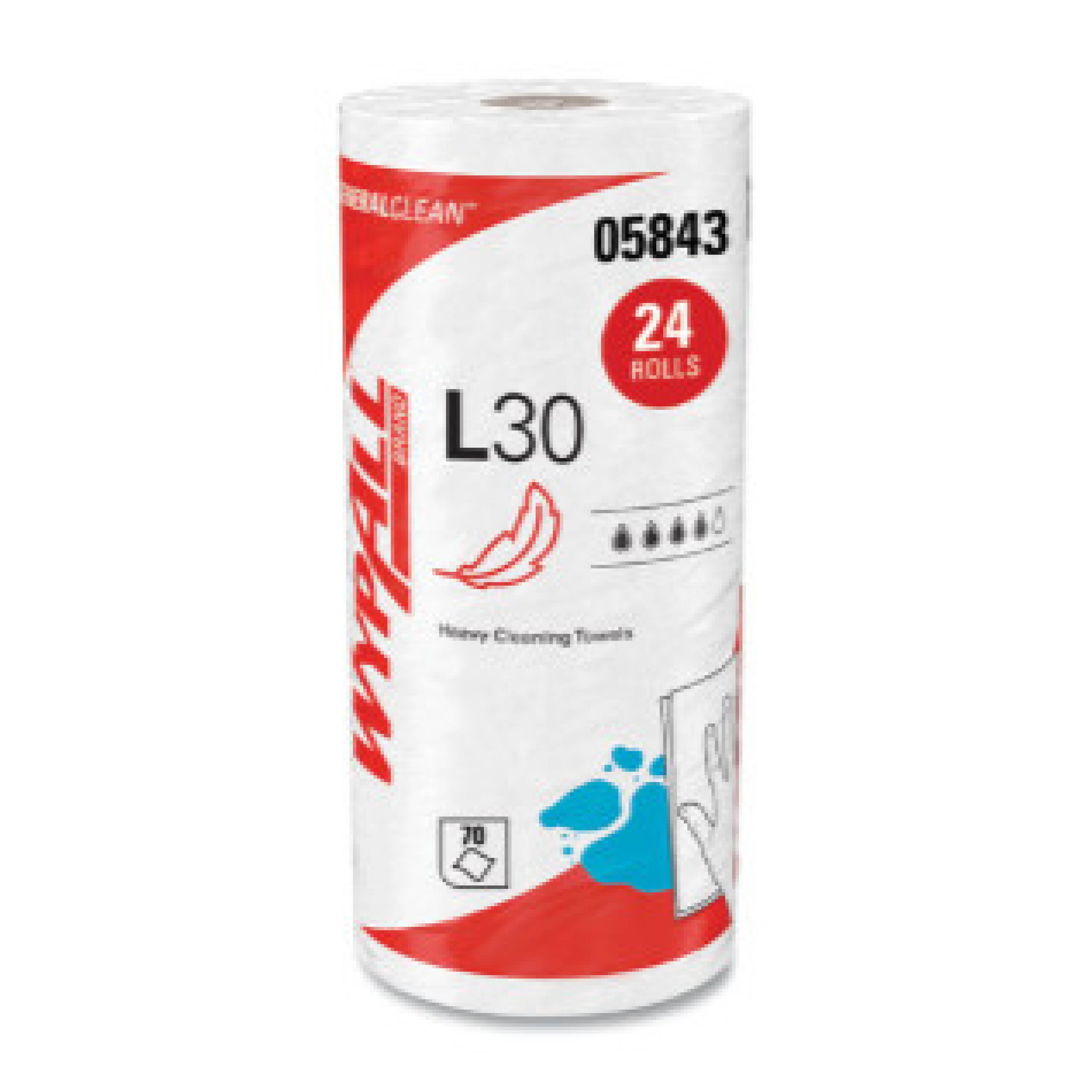 Kimberly-Clark KCC05843 WypAll L30 Towels, White, 11 x 10.4, 70 Sheets/Roll