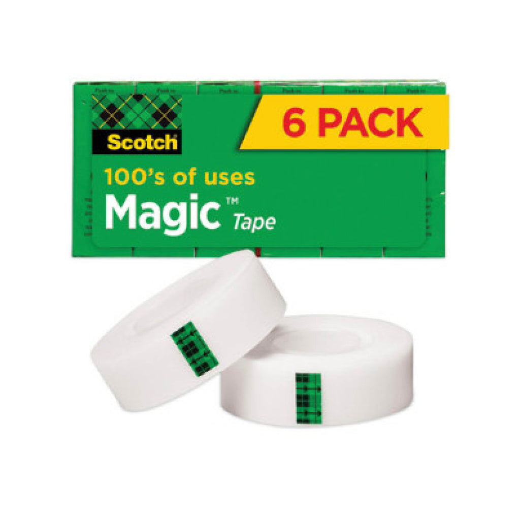 Scotch MMM8106PK Magic Tape Refill, 1" Core, 0.75" x 36 yds, Clear, 6/Pack