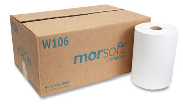 Morcon MORW106 10 Inch Roll Towels, 1-Ply, 10" x 800 ft, White, 6 Rolls/Carton