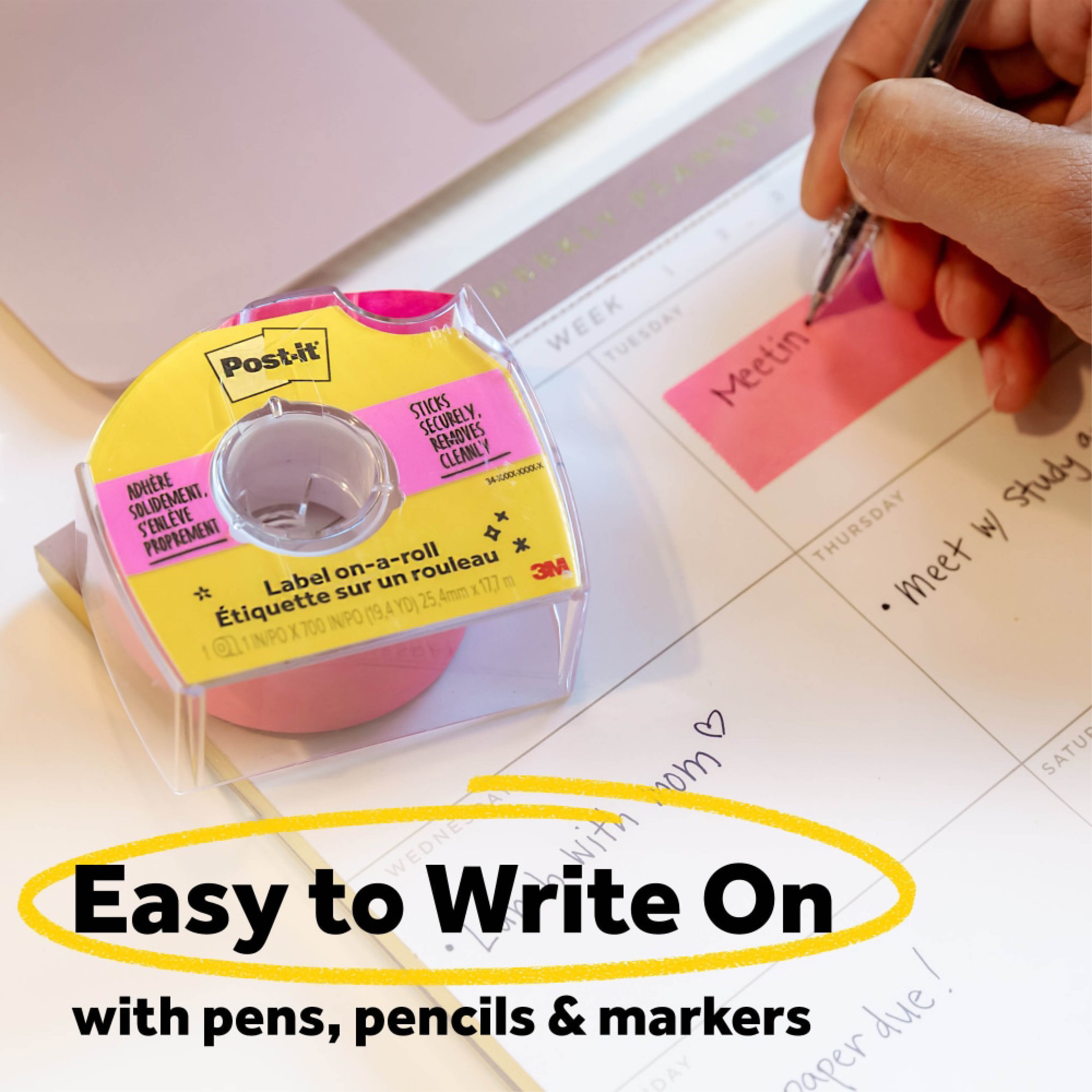 Post-it Labeling and Cover-Up Tape, Non-Refillable, 1" x 19.44 yd, White Tape, Clear Dispenser