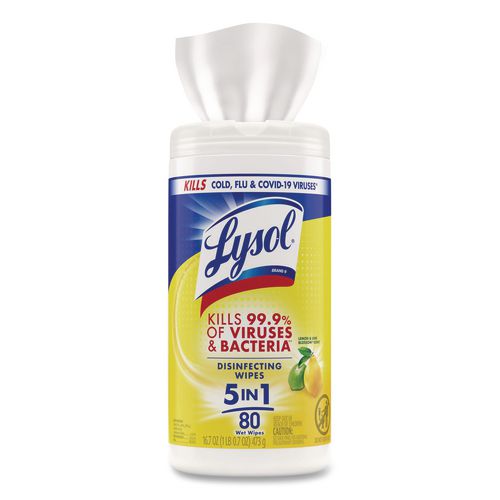 Lysol Disinfecting Wipes, 1 Ply, 7 x 7.25, Lemon and Lime Blossom, White, 80 Wipes/Canister, 6 Canisters/Carton