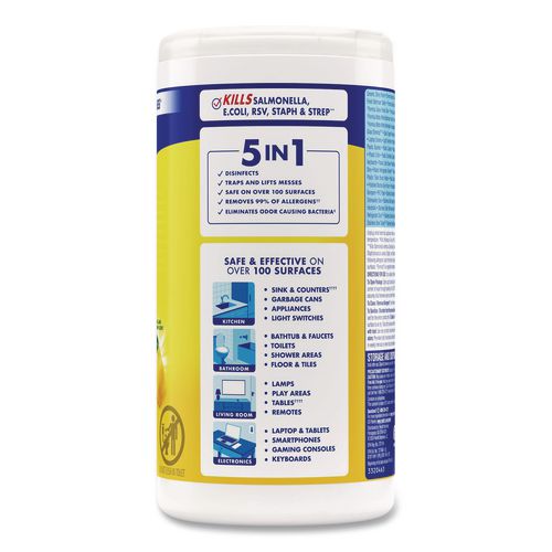 Lysol Disinfecting Wipes, 1 Ply, 7 x 7.25, Lemon and Lime Blossom, White, 80 Wipes/Canister, 6 Canisters/Carton