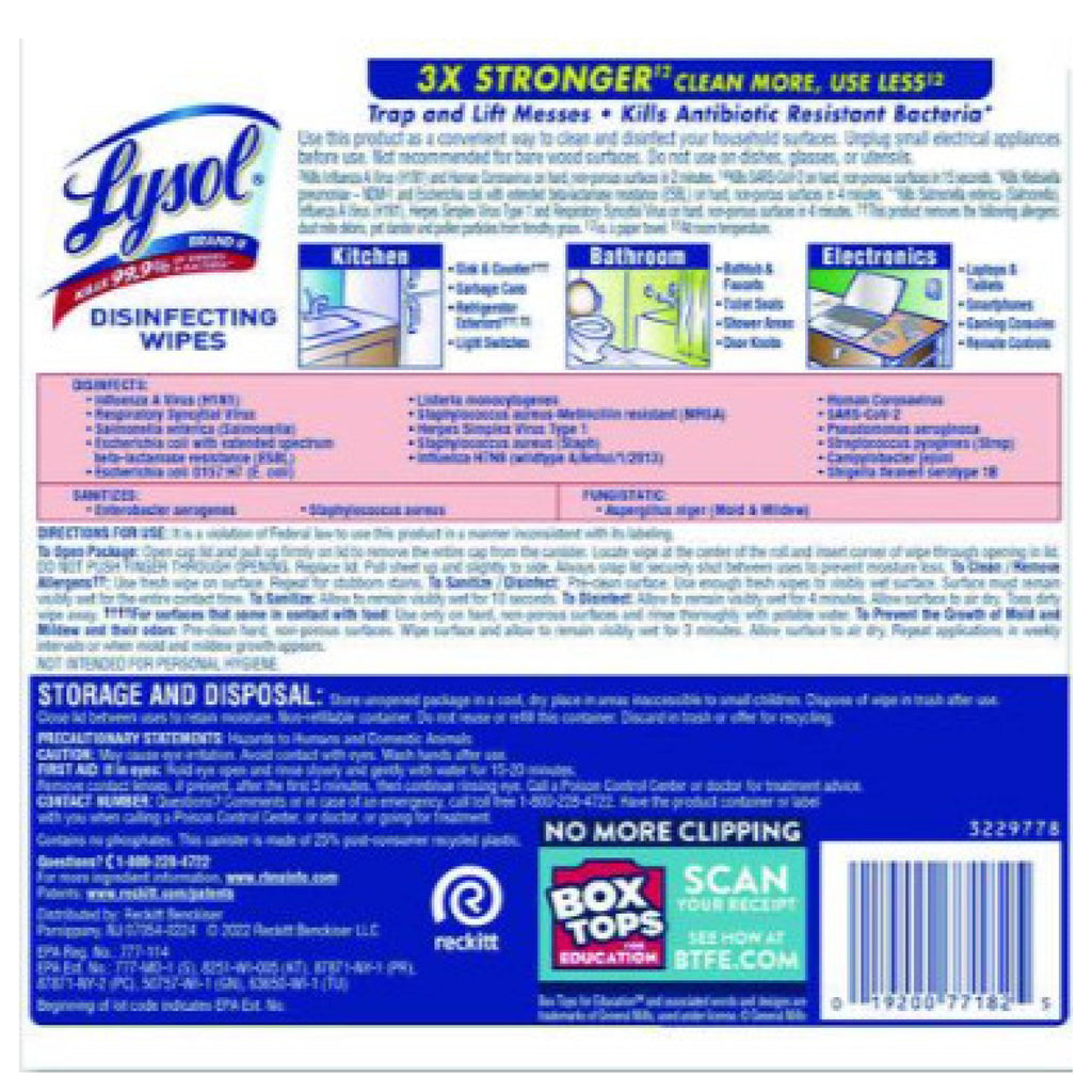 Lysol RAC77182 Disinfecting Wipes, Lemon Scent, 80 Wipes/Canister