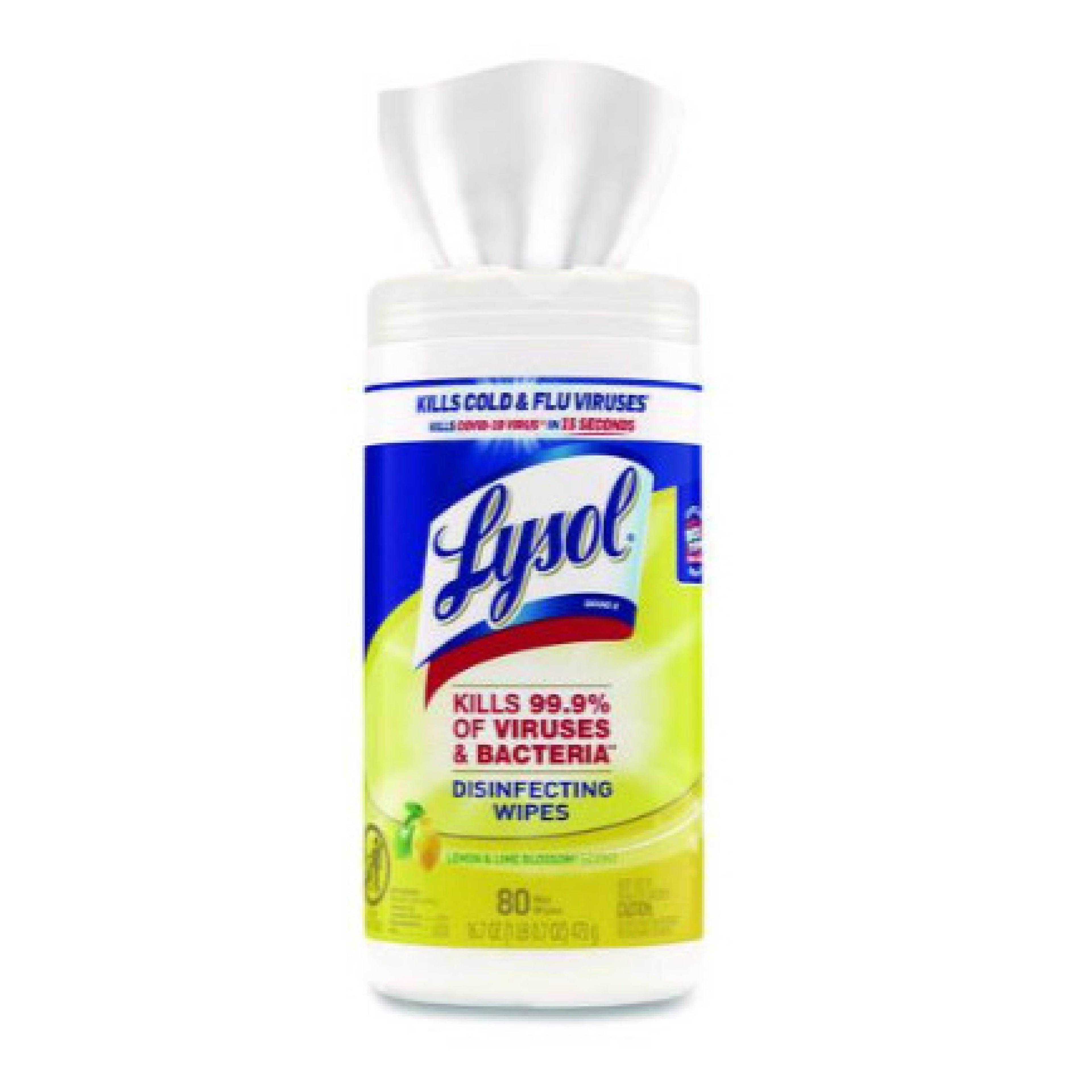 Lysol RAC77182 Disinfecting Wipes, Lemon Scent, 80 Wipes/Canister