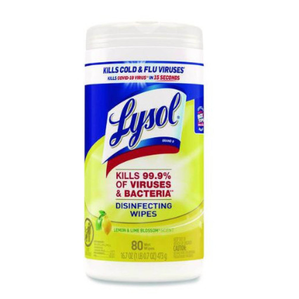 Lysol RAC77182 Disinfecting Wipes, Lemon Scent, 80 Wipes/Canister