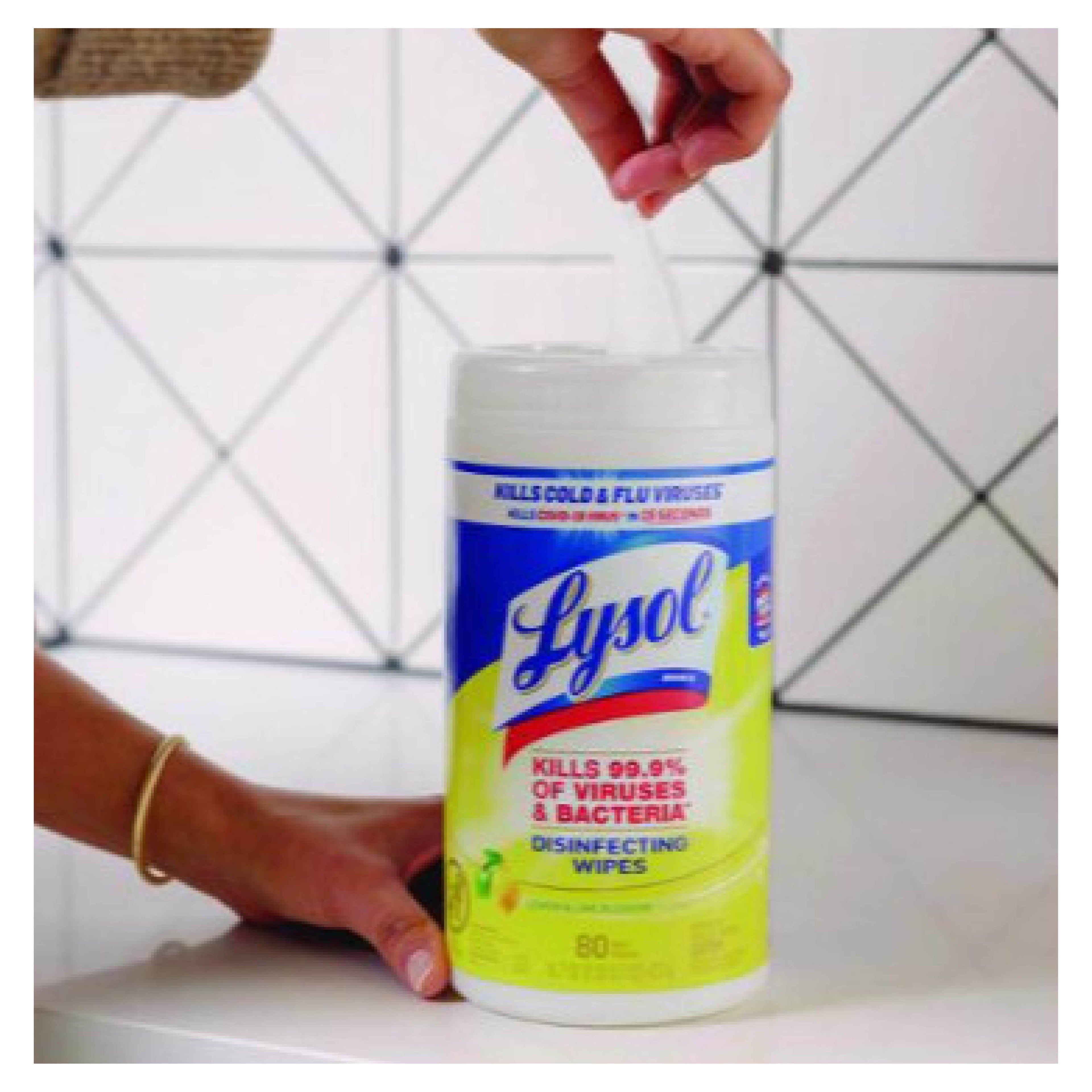 Lysol RAC77182 Disinfecting Wipes, Lemon Scent, 80 Wipes/Canister