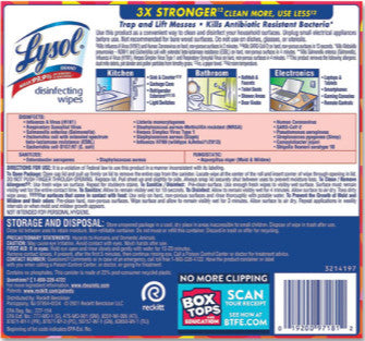 Lysol RAC97181 Disinfecting Wipes, 1-Ply, 7" x 7.25", Mango and Hibiscus, White, 80 Wipes/Canister, 6 Canisters/Carton