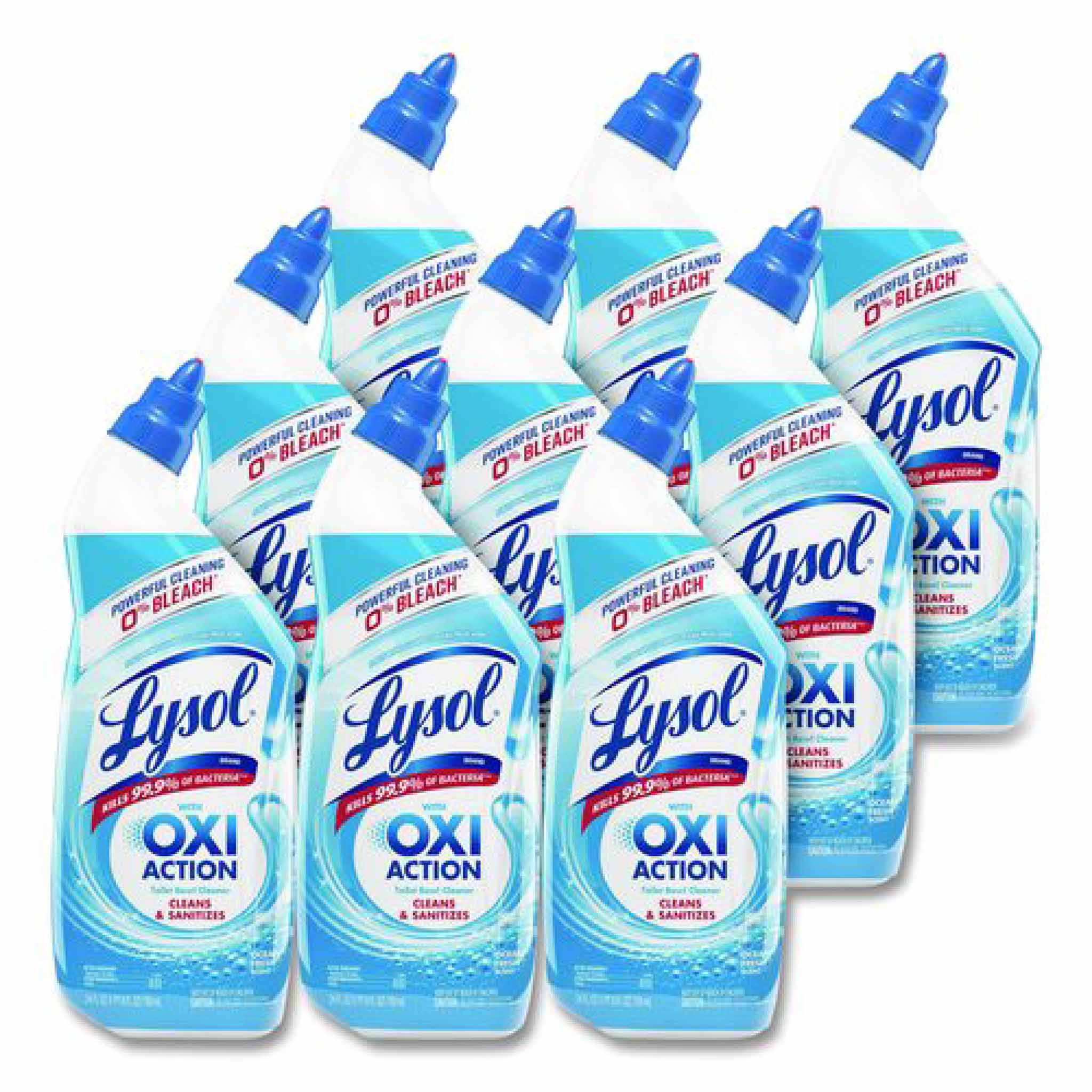 Lysol Toilet Bowl Cleaner with Oxi Action, Ocean Fresh Scent, 24 oz Angle-Neck Bottle, 9/Carton