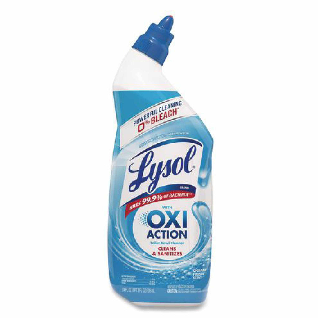 Lysol Toilet Bowl Cleaner with Oxi Action, Ocean Fresh Scent, 24 oz Angle-Neck Bottle, 9/Carton