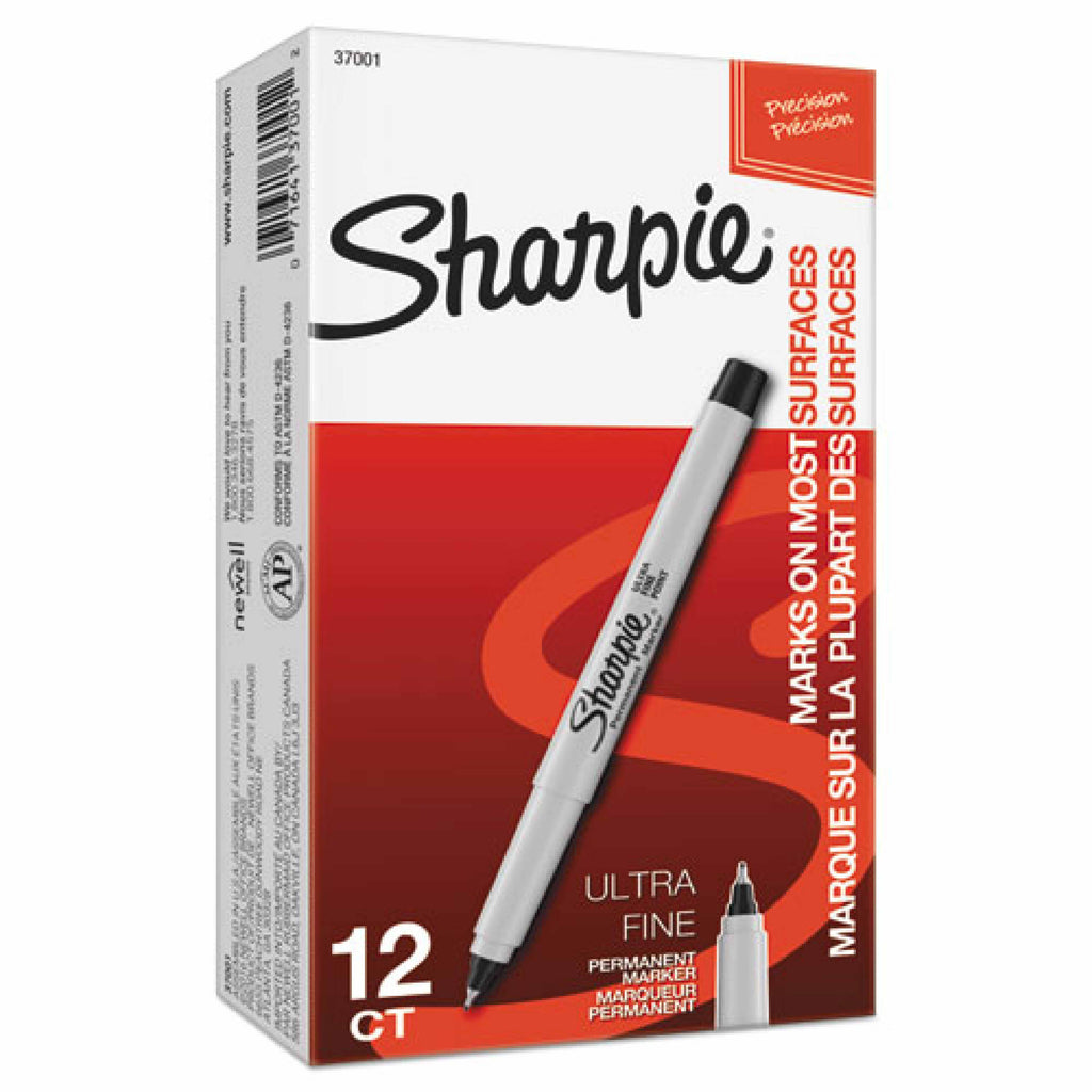 Sharpie Ultra Fine Tip Permanent Marker, Ultra-Fine Needle Tip, Black, Dozen