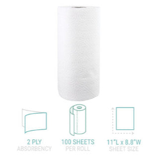 Windsoft WIN1220 Kitchen Roll Towels, 2-Ply, 11" x 8.8", White, 100/Roll, 30 Rolls/Carton