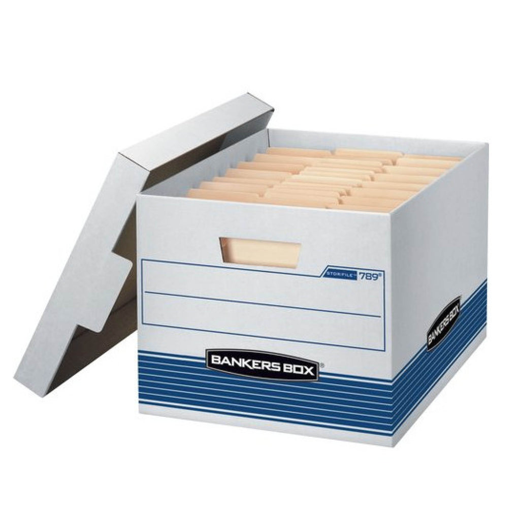 Bankers Box Stor/File Boxes With Lift-Off Lids, Letter/Legal Size, 12 1/2" x 16 5/16" x 10 1/2", White, 4/Carton