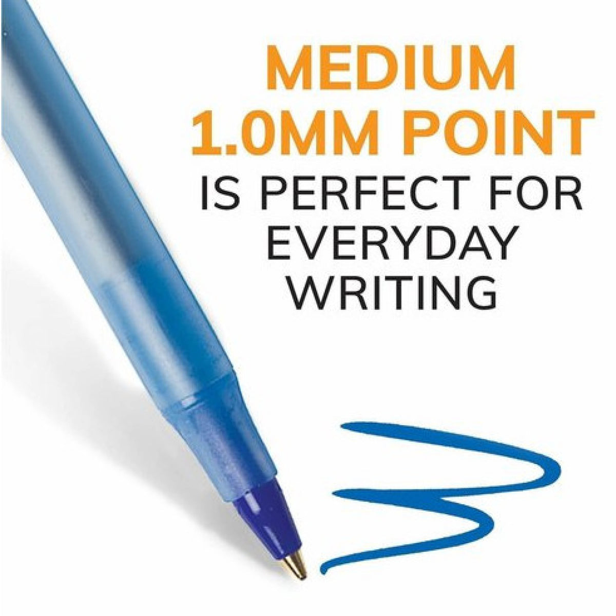 BIC Round Stic Ballpoint Pens, Medium Point, 1.0 mm, Translucent Barrel, Blue Ink, Pack Of 12