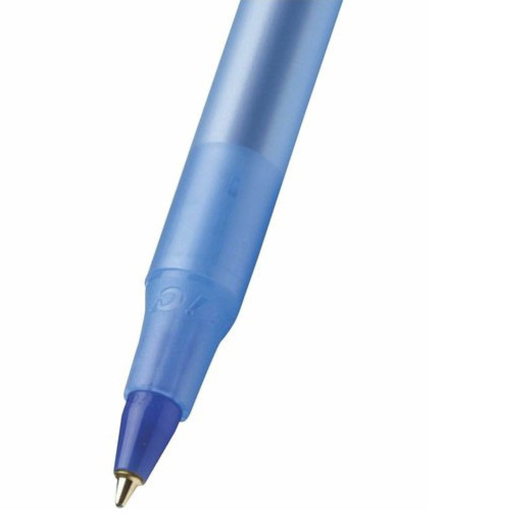 BIC Round Stic Ballpoint Pens, Medium Point, 1.0 mm, Translucent Barrel, Blue Ink, Pack Of 12