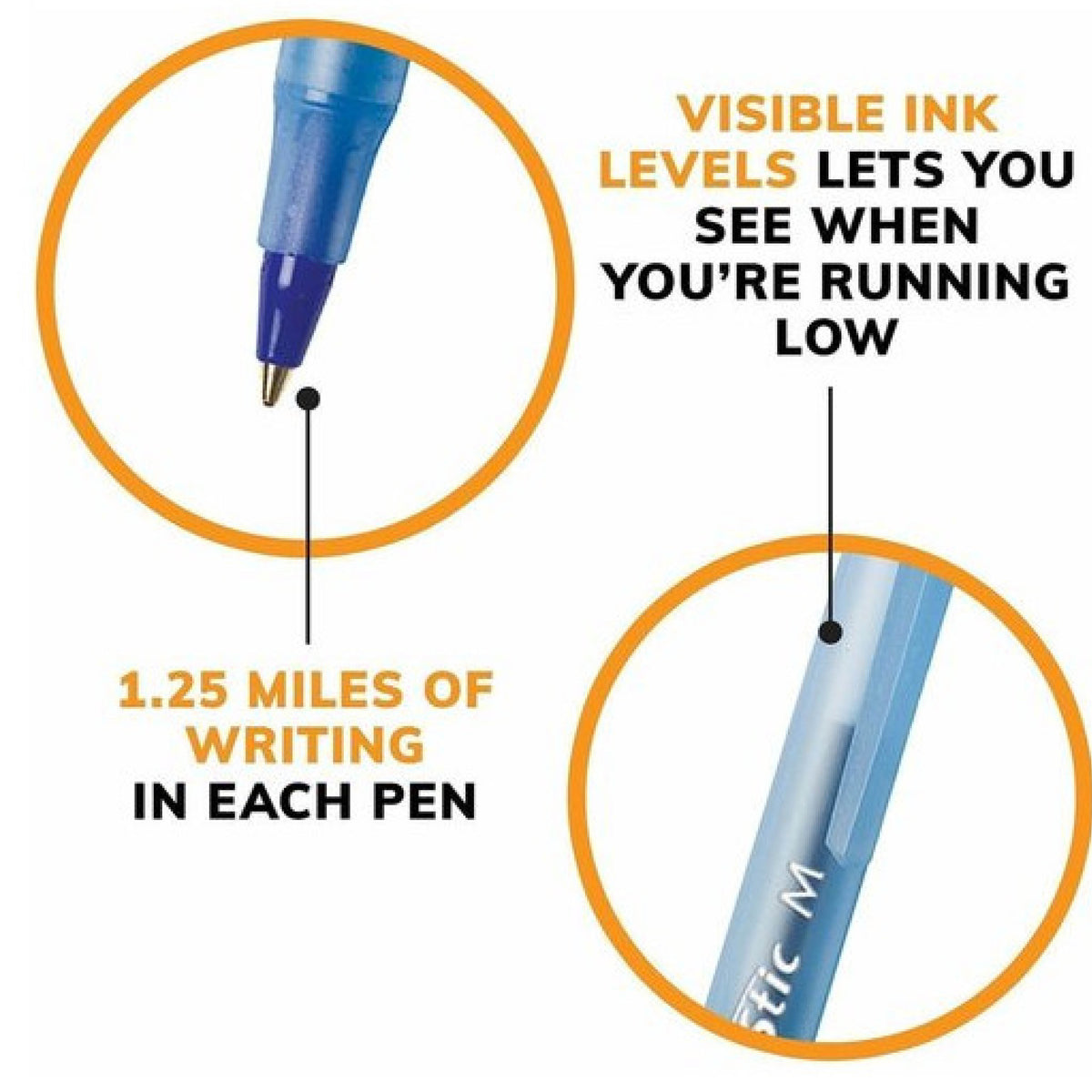 BIC Round Stic Ballpoint Pens, Medium Point, 1.0 mm, Translucent Barrel, Blue Ink, Pack Of 12