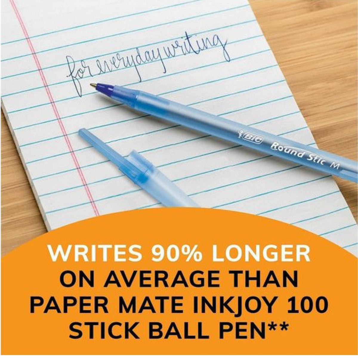 BIC Round Stic Ballpoint Pens, Medium Point, 1.0 mm, Translucent Barrel, Blue Ink, Pack Of 12