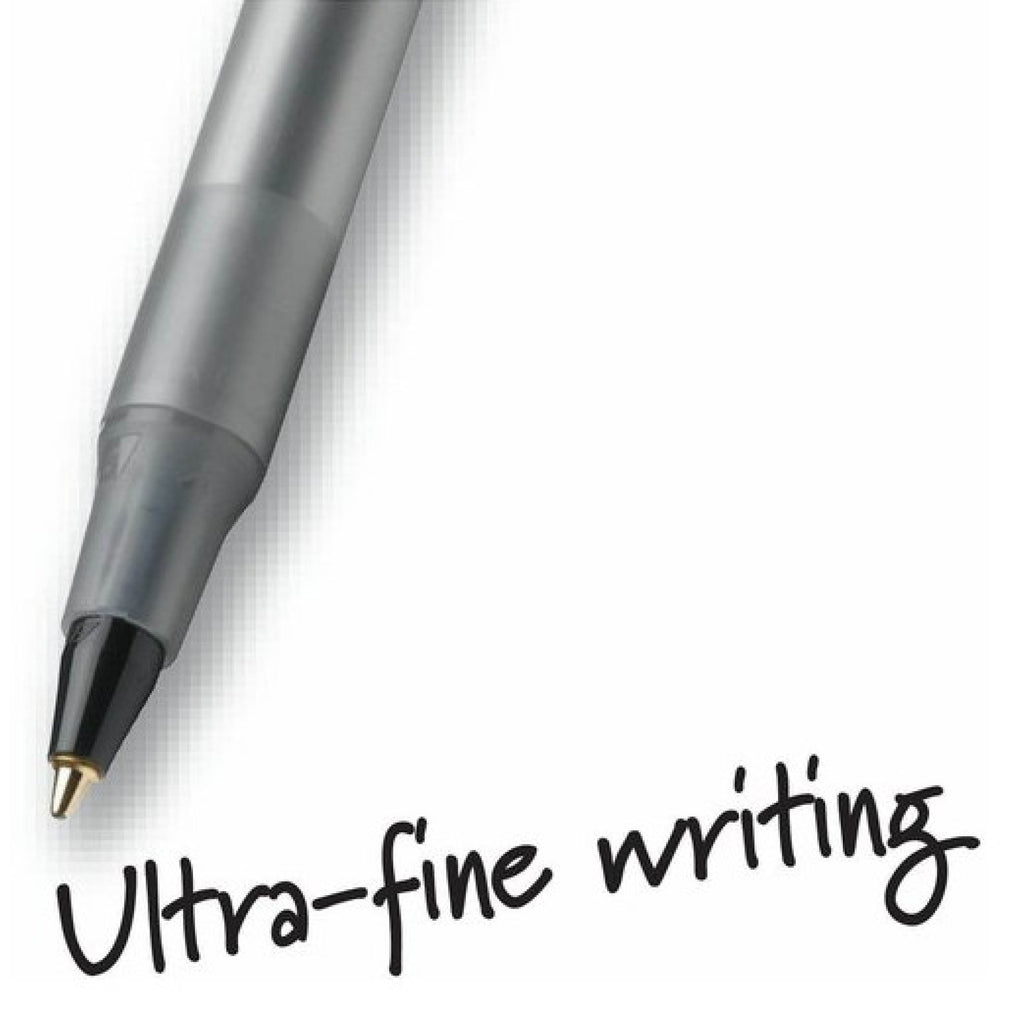 BIC Round Stic Ballpoint Pens, Medium Point, 1.0 mm, Translucent Barrel, Black Ink, Pack Of 12