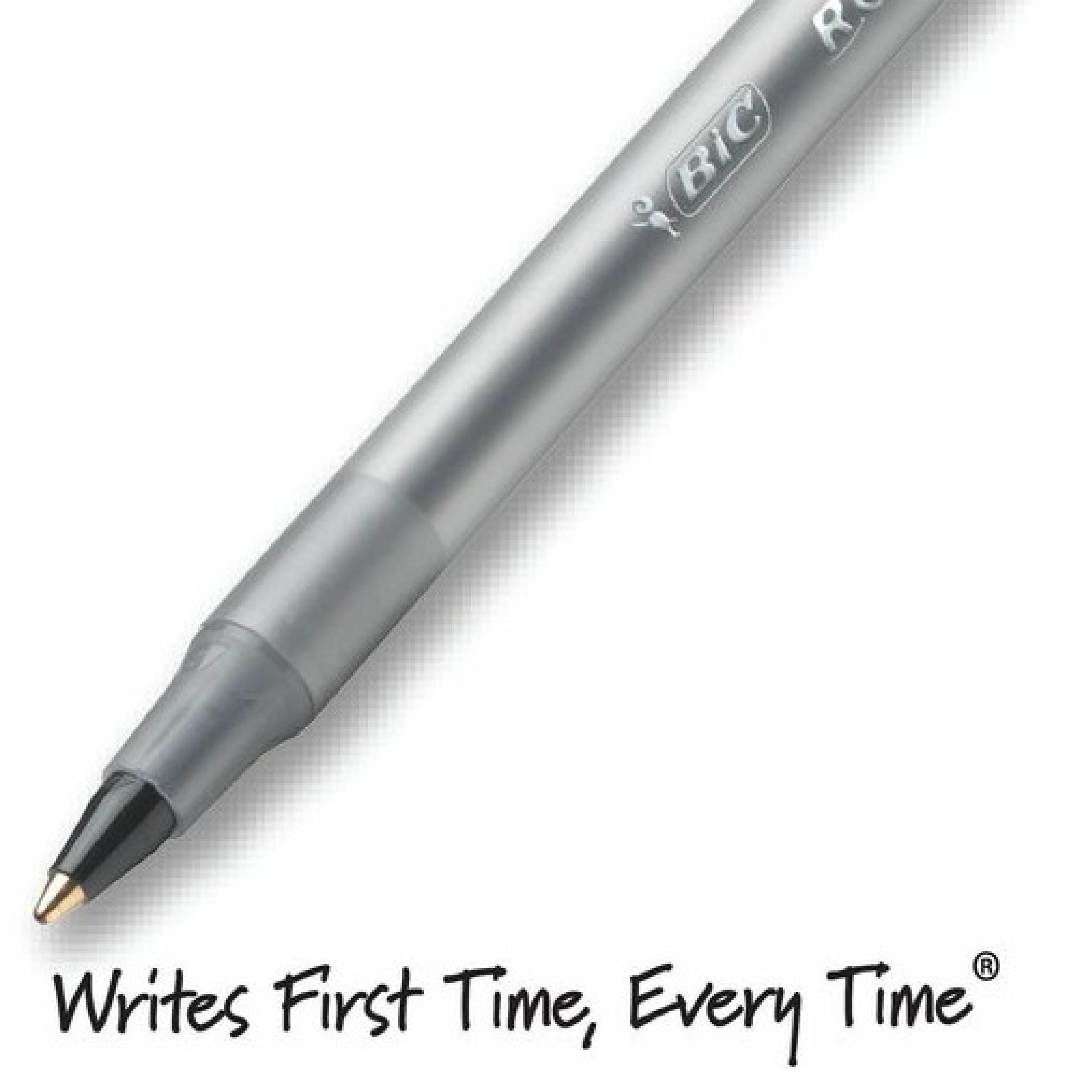 BIC Round Stic Ballpoint Pens, Medium Point, 1.0 mm, Translucent Barrel, Black Ink, Pack Of 12