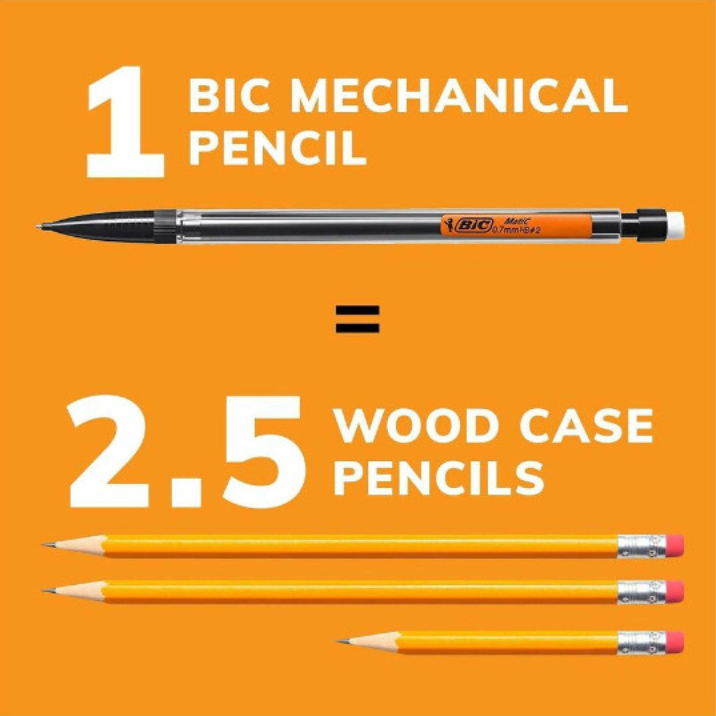 BIC Mechanical Pencils, Xtra Life, 0.7 mm, Black Barrel, Pack Of 12