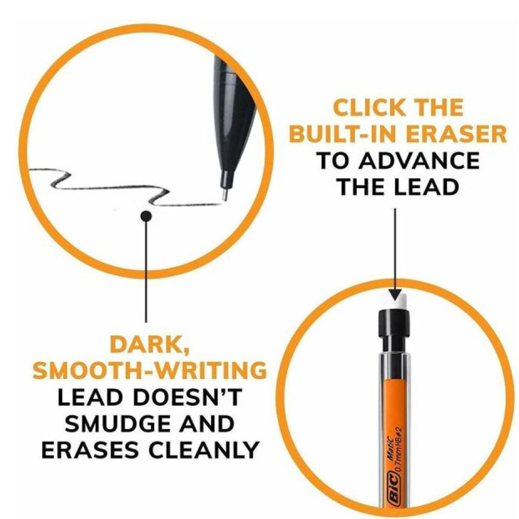 BIC Mechanical Pencils, Xtra Life, 0.7 mm, Black Barrel, Pack Of 12