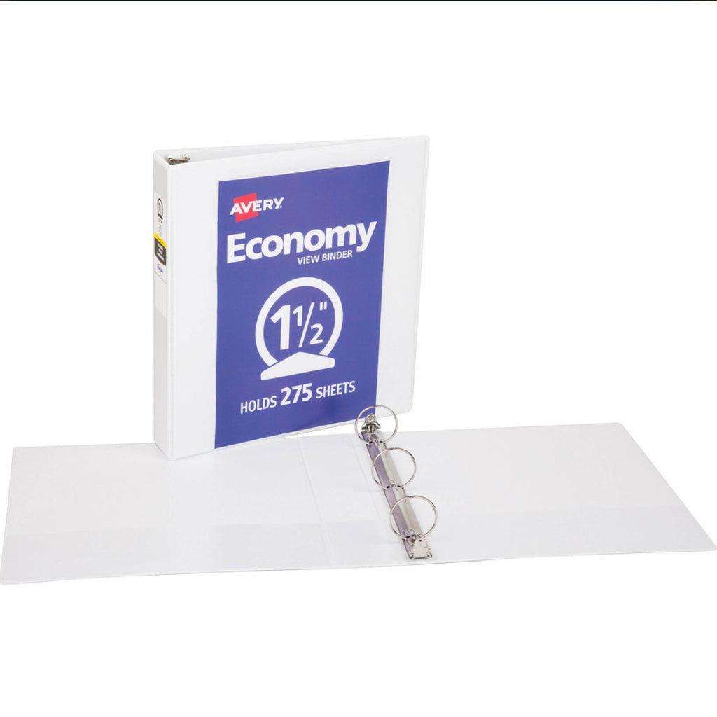 Avery Economy View 3 Ring Binder, 1.5" Round Rings, White, 1 Binder