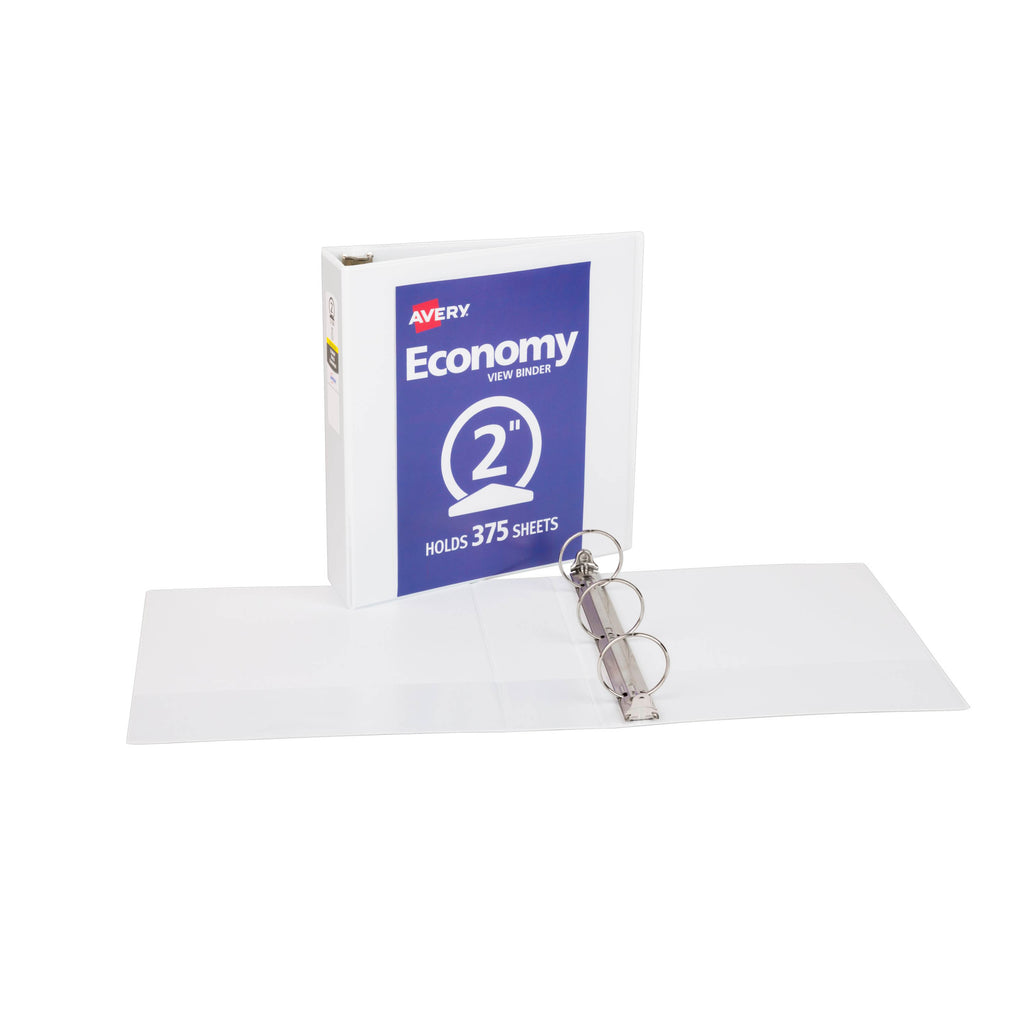Avery Economy View 3 Ring Binder, 2" Round Rings, White, 1 Binder