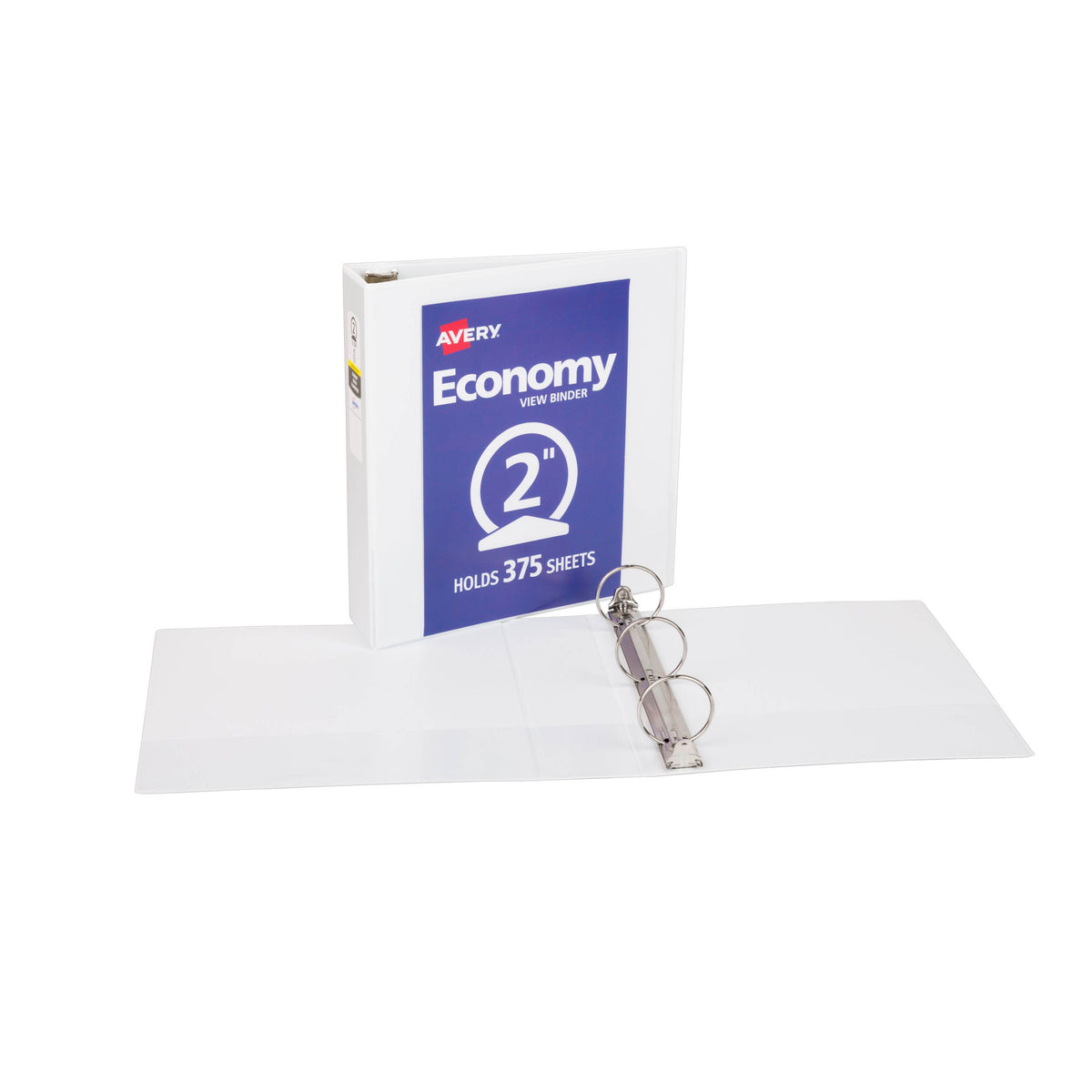 Avery Economy View 3 Ring Binder, 2" Round Rings, White, 1 Binder