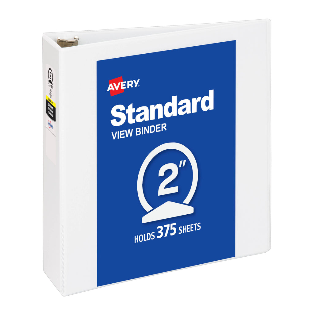 Avery Economy View 3 Ring Binder, 2" Round Rings, White, 1 Binder