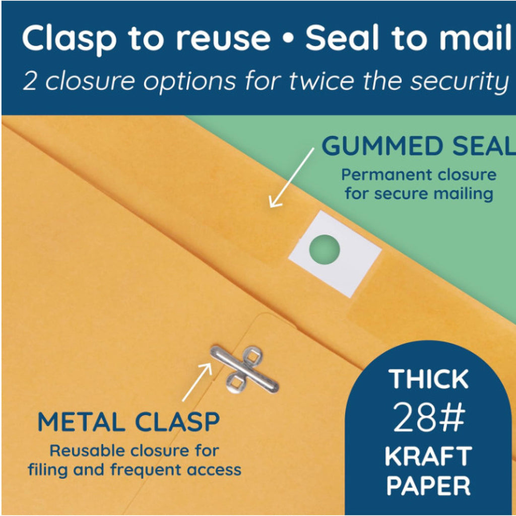 Heavy-duty Metal Clasp Envelopes, 6" x 9", #55, 28 lb, Kraft, 100/Box