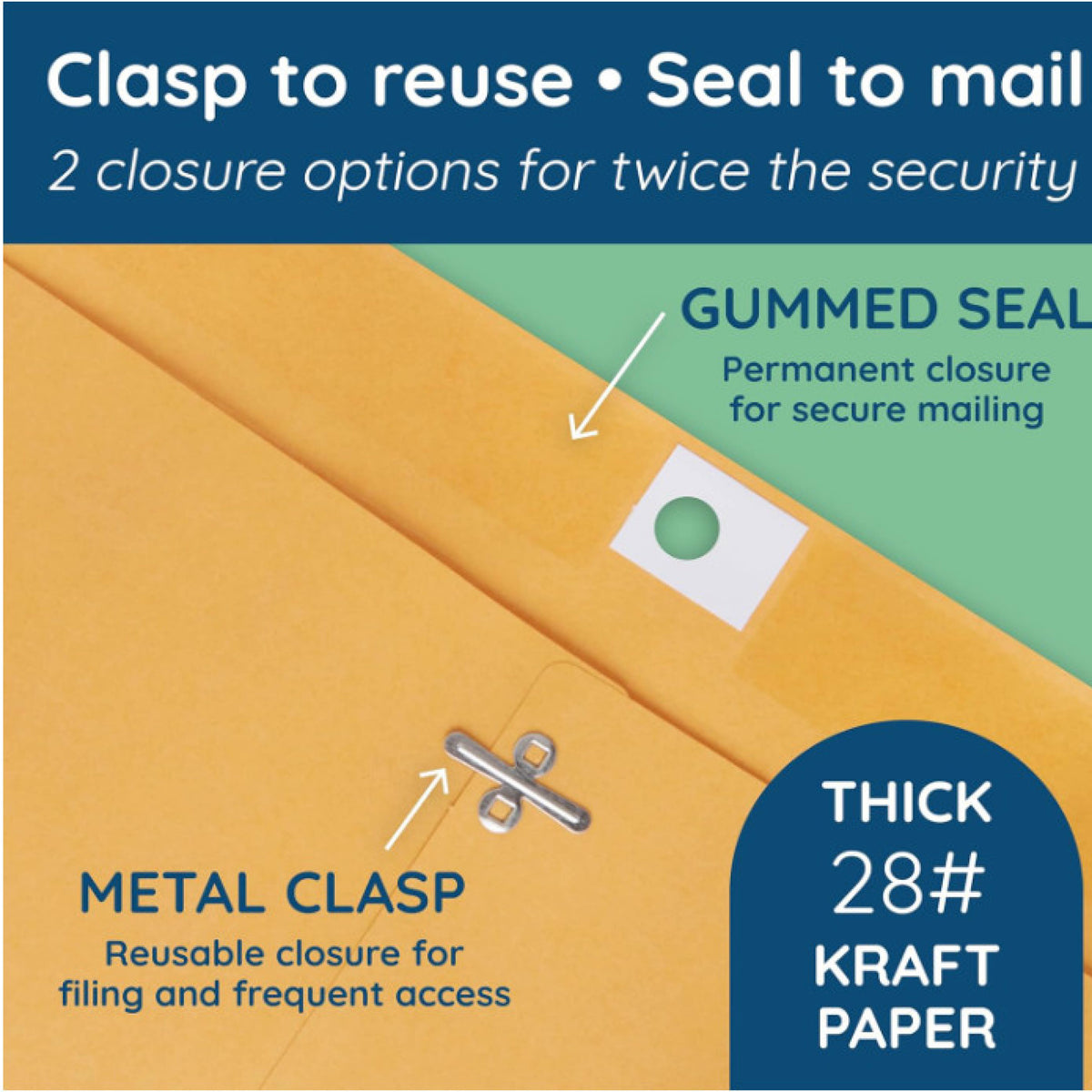 Heavy-duty Metal Clasp Envelopes, 6" x 9", #55, 28 lb, Kraft, 100/Box