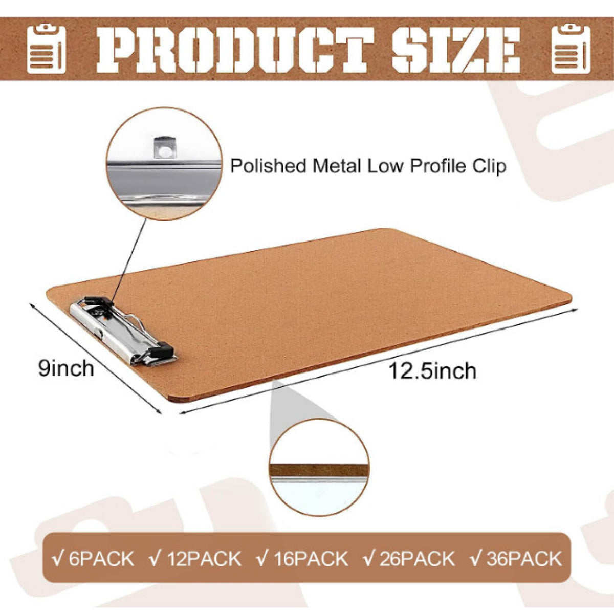Hardboard Clipboard with Low-Profile Clip, 0.5" Clip Capacity, Holds 8.5 x 11 Sheets, Brown, 6/Pack